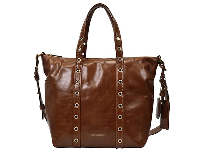 Vanessa Bruno Zippy Pm Bag in Brown Cracked Leather Pony-style calfskin  ref.597287