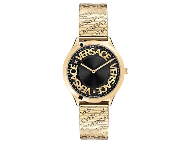 Relógio Pulseira Versace Logo Halo Dourado Metálico  ref.597292