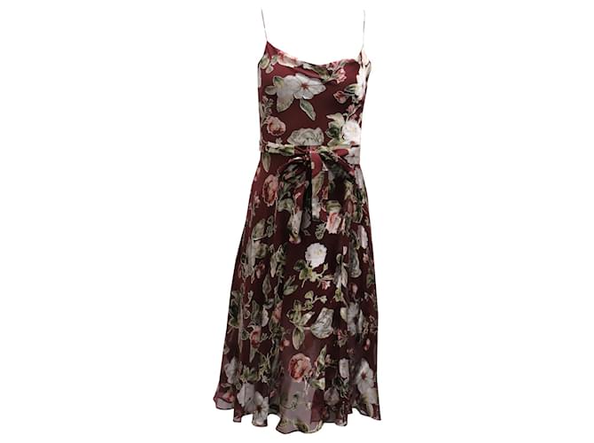 Alice + Olivia Belted Floral Sleeveless Dress in Burgundy Viscose Dark red Cellulose fibre  ref.597318