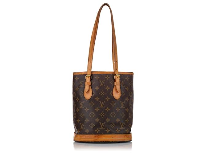 Bucket Louis Vuitton Brown-Monogramm-kleiner Eimer Braun Leder Leinwand  ref.597376