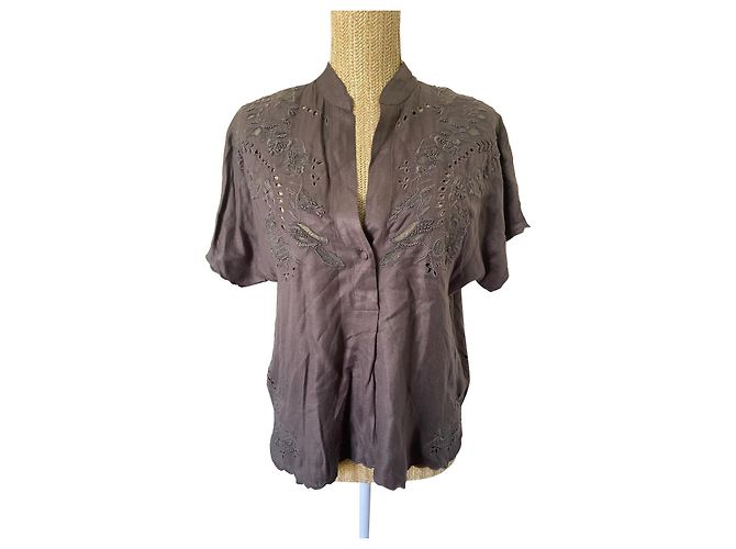Top de viscose marrom com bordado Zadig & Voltaire