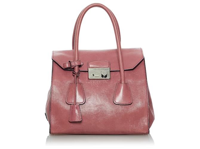 Prada Pink Sound Lock Leather Chain Shoulder Bag Metal Pony-style