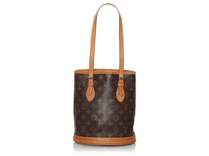 Louis Vuitton Brown Monogram Petit Bucket Leather Cloth  ref.597663