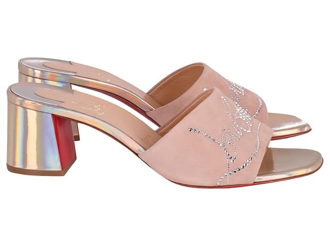 Christian Louboutin Dear Home 55 Embellished Sandals in Pink Suede  ref.597694