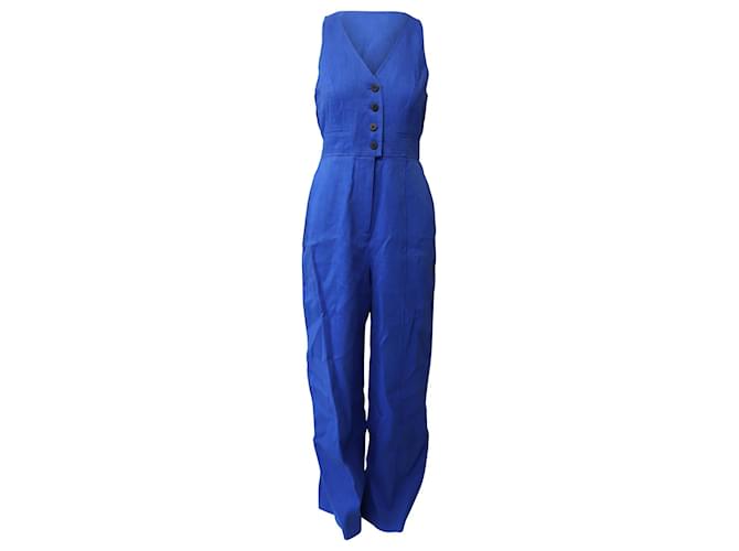 Diane Von Furstenberg Combinaison Ajustée Boutonnée en Lin Bleu  ref.597697