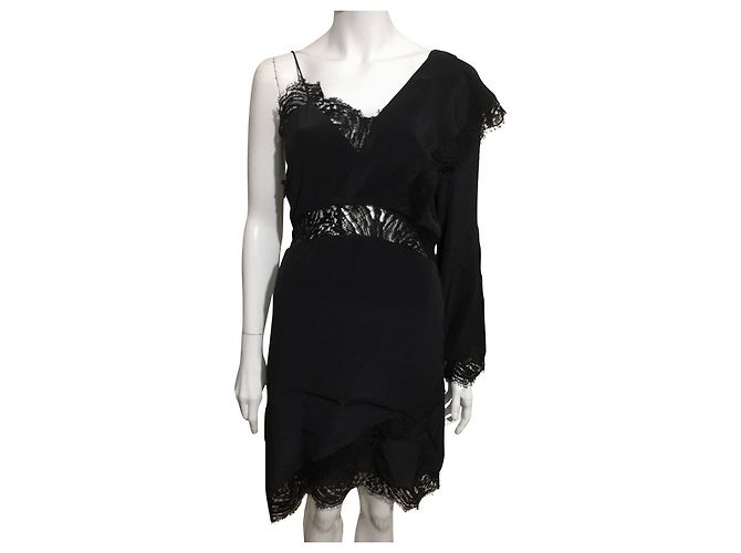 Vestido de seda e renda Iro Haven, Novo com palavras-chave Preto