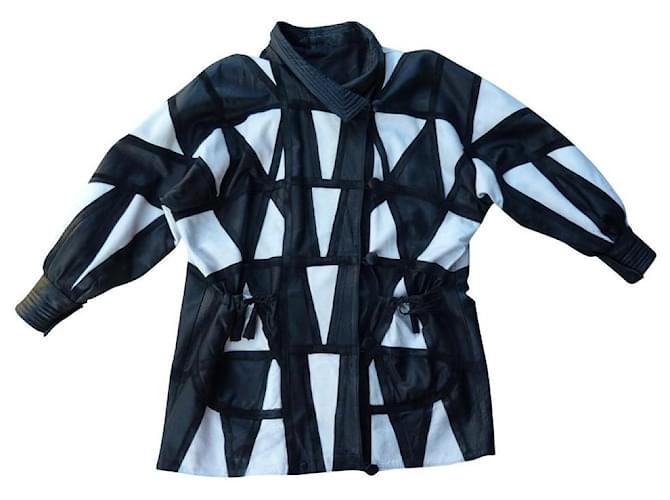 Yves Saint Laurent Coats, Outerwear Black White Leather Nubuck ref