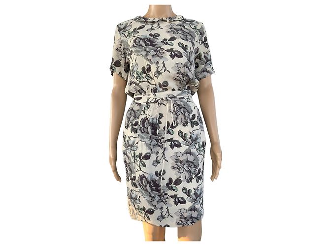 Ganni Rossmoor Crepe Kleid Weiß Grau