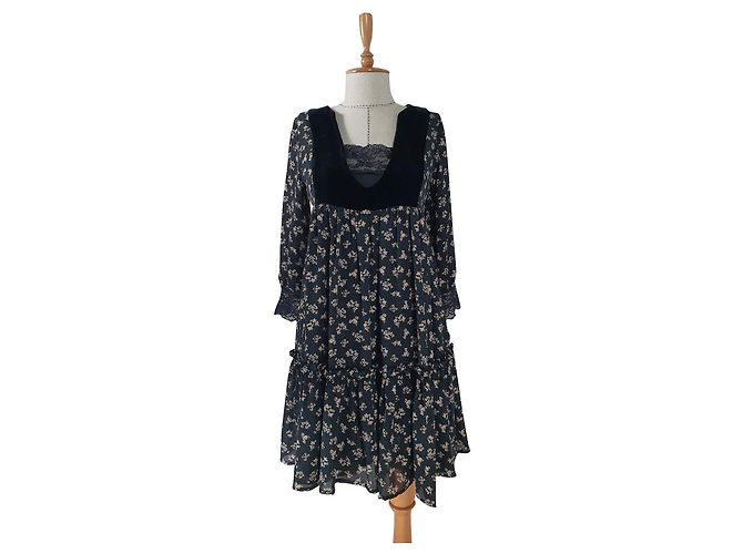 Twin Set Simona Barbieri Blumenkleid Schwarz Bunt Mehrfarben