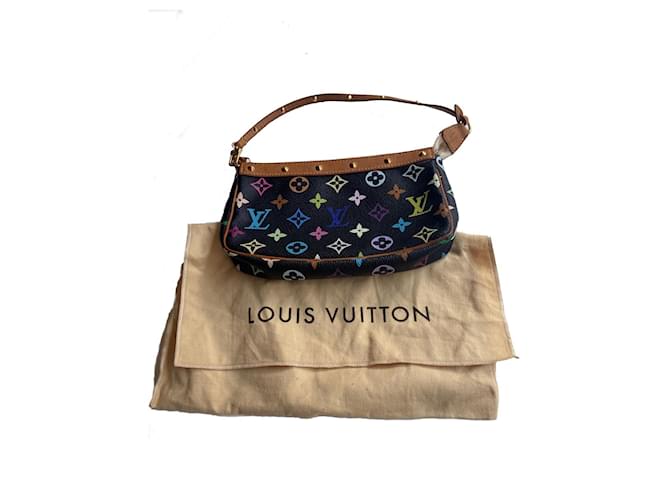 Louis Vuitton Bolsa de acessórios pretos multicoloridos Linho Lona  ref.597915