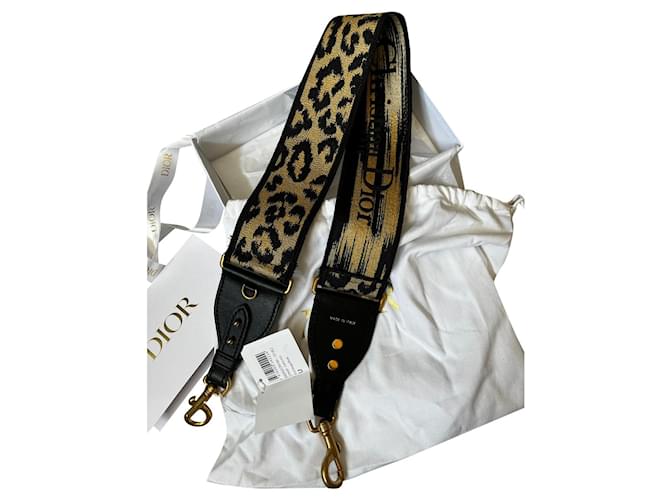 Christian Dior Bolso de hombro Dior Mizza con bordado Leopard Saddle, NUEVO Negro Paño  ref.597979
