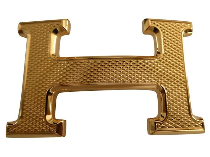 Hermès belt buckle in gold guilloché metal 32MM Gold hardware Steel  ref.598017