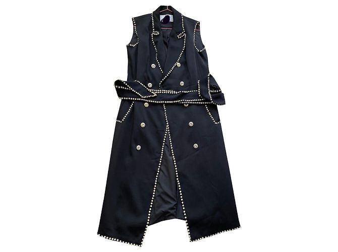 Autre Marque Schwarzes Kristallkleid mit Gürtel Größe 40