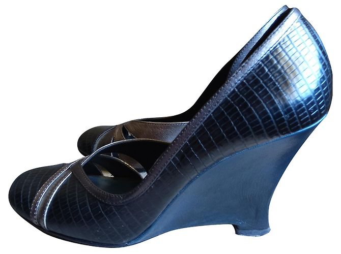 Décolleté con zeppa Barbara Bui pelle blu navy 36 IT