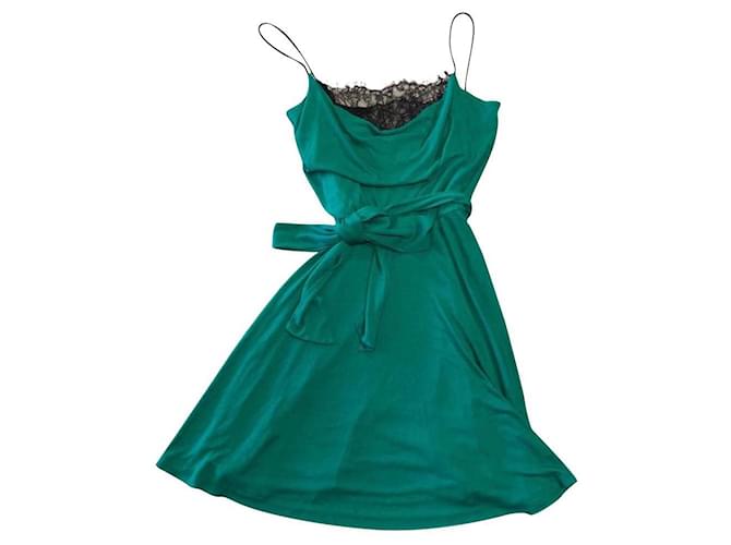 Diane Von Furstenberg DvF Ravine Vintage-Kleid mit Spitze Schwarz Grün Viskose  ref.598088