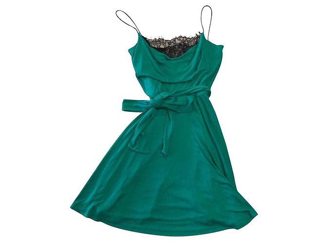 Diane Von Furstenberg DvF Ravine Vintage-Kleid mit Spitze Schwarz Grün