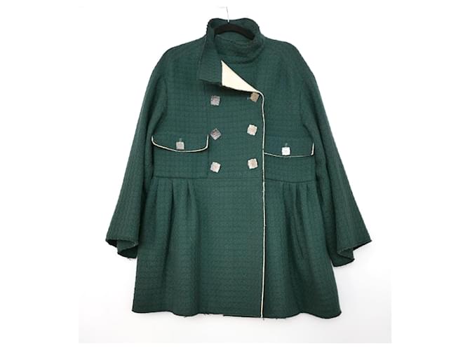 CHANEL AW11 Abrigo corto de tweed verde Lana  ref.598091