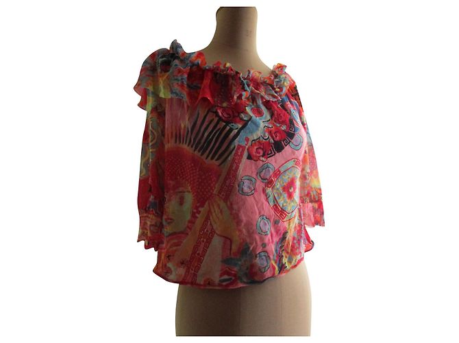 Kenzo top estilo japonês, volante. Multicor