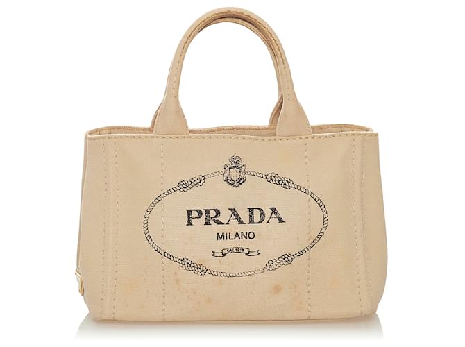 Bolso satchel de lona marrón con logo Canapa de Prada Castaño Beige Lienzo Paño  ref.598430