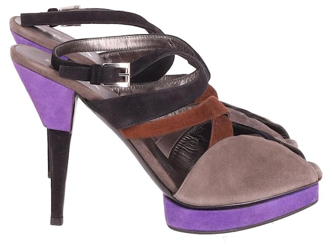 Prada Color Block Strappy High Heel Sandals in Multicolor Suede  Multiple colors Leather  ref.598883