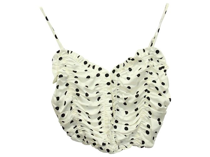 Top cropped de bolinhas Maje Lenota em viscose branca Branco