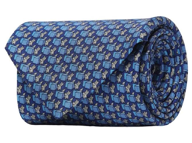 Cravate en soie à imprimé chien Salvatore Ferragamo Bleu  ref.598892