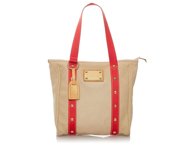 Louis Vuitton Brown Antigua Cabas MM Red Beige Cloth Cloth  ref.598963