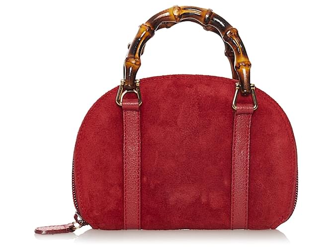 Gucci Red Bamboo Suede Satchel Brown Leather  ref.598987