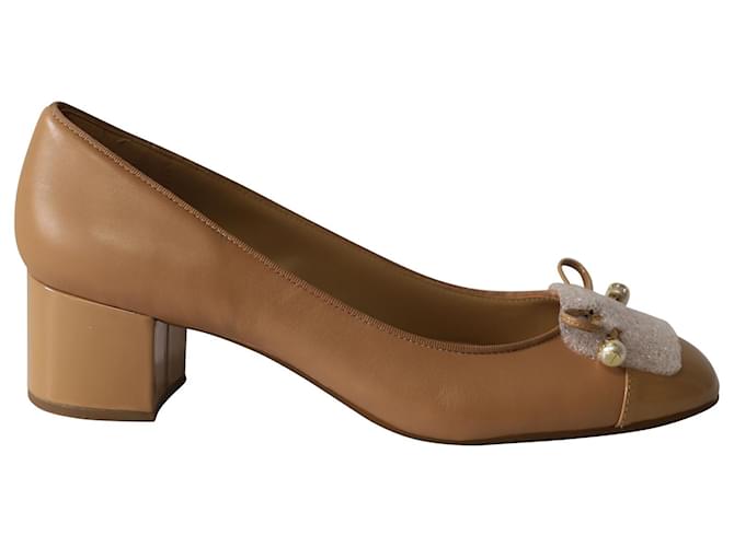 Michael Kors Gia Pearl Mid Heel Pumps in Camel Leather Yellow  ref.599016