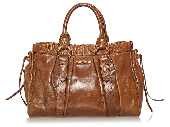 Miu Miu Brown Vitello Shine Satchel Dark brown Leather Pony-style