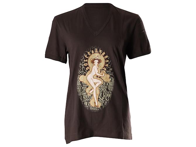 Camiseta Dolce & Gabbana de manga corta estampada en algodón marrón Castaño  ref.599079