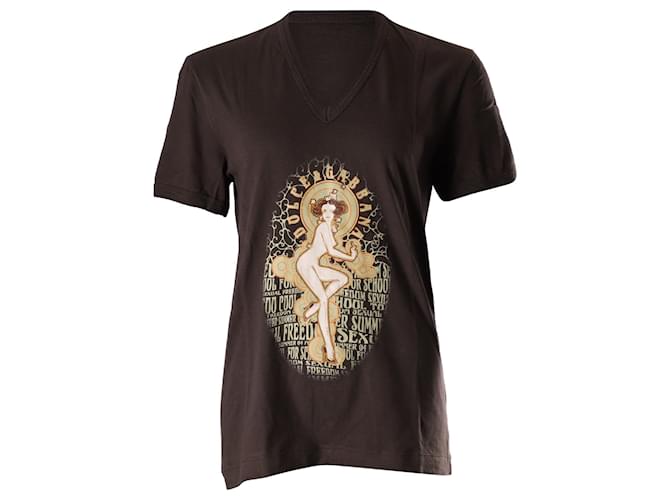 Dolce & Gabbana T-shirt a maniche corte stampata in cotone marrone  ref.599079