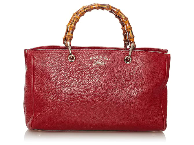 Gucci Red Bamboo Shopper Leather Satchel Pony-style calfskin  ref.599215