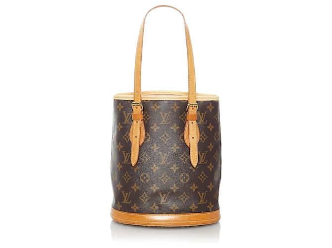 Louis Vuitton Brown Monogram Petit Bucket Leather Cloth  ref.599563
