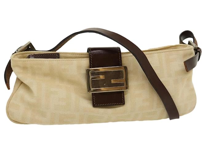 FENDI Zucca Canvas Mamma Baguette Shoulder Bag Beige Auth rd2169  ref.599825