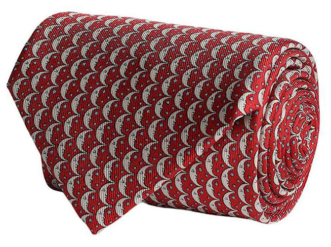 Salvatore Ferragamo Moon-Print Silk Necktie Red  ref.599827
