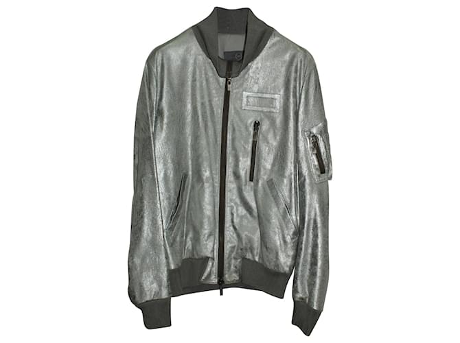 Autre Marque McQ by Alexander McQueen Bomber Jacket in Silver Leather  Silvery Metallic  ref.599840
