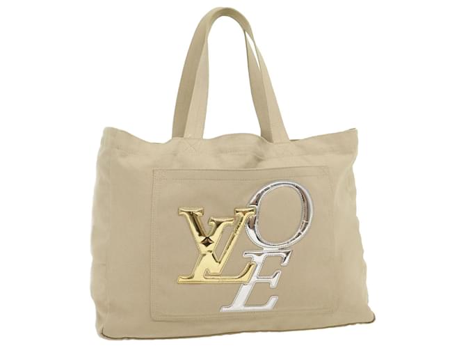 Louis Vuitton Beige & White Canvas Tote Bag. Very Good Condition