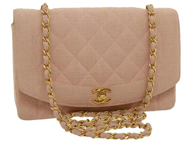 CHANEL Matelasse Turn Lock Chain Diana Shoulder Bag Canvas Pink CC Auth 29889a Cloth  ref.599999