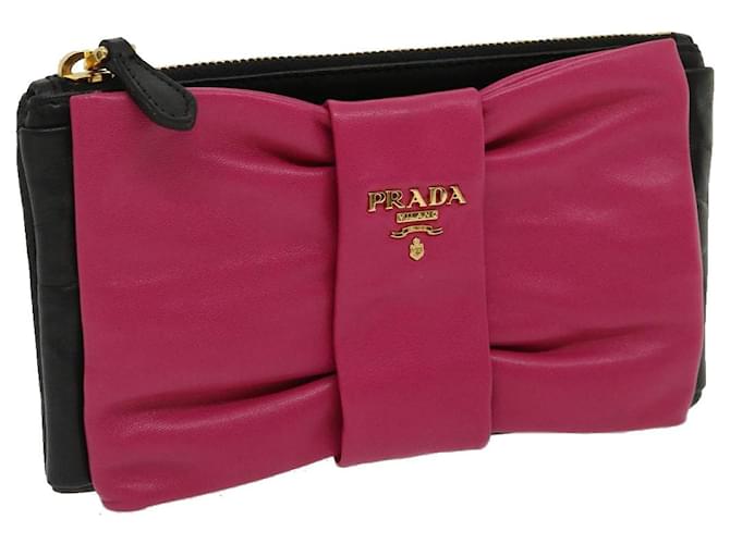 PRADA ribbon Pouch Leather Black Pink Auth 29901a  ref.600019