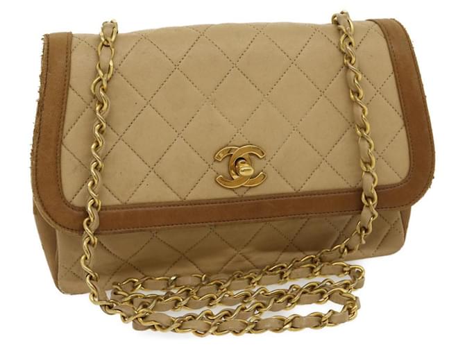 CHANEL Matelasse Chain Shoulder Bag Lamb Skin Beige Gold CC Auth bs1330a Golden  ref.600073