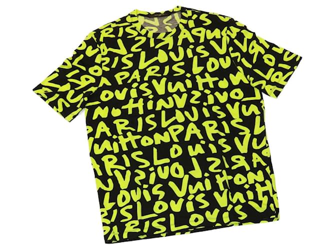 LOUIS VUITTON T-shirt a maniche corte XL Nero Verde LV Auth 29937alla Cotone  ref.600184