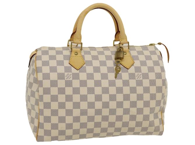 Louis Vuitton Speedy 30 White Damier Azur Hand Bag Made In France