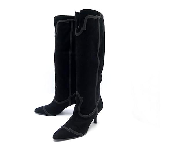 Hermès HERMES SHOES TSAR BOOTS 38.5 BLACK SUEDE & LEATHER DEER LEATHER BOOTS  ref.600369