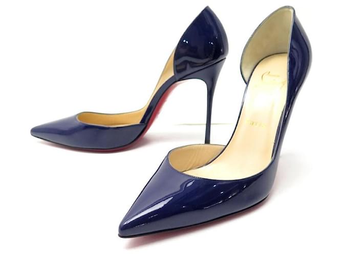 NEW CHRISTIAN LOUBOUTIN IRIZA PUMPS SHOES 38.5 PATENT LEATHER SHOES Blue  ref.600399