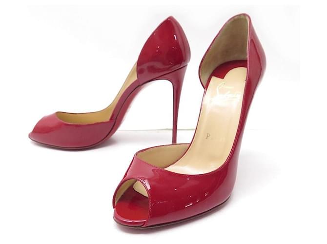 NEUF CHAUSSURES CHRISTIAN LOUBOUTIN 38.5 ESCARPINS CUIR VERNIS ROUGE SHOES  ref.600442