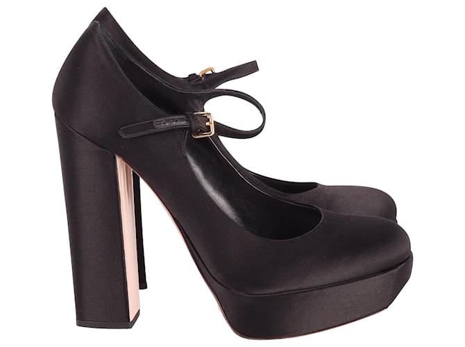 Zapatos de tacón con plataforma Mary Jane de Miu Miu en cuero negro  ref.600506