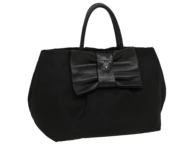 PRADA Ribbon Hand Bag Nylon Leather Black Auth 29880  ref.600781