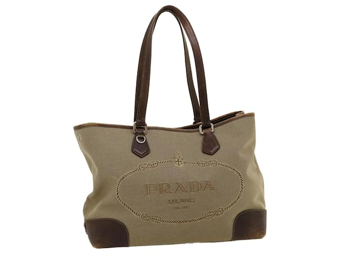 PRADA Tote Bag Canvas Leather Beige Brown Auth ar7088 Cloth