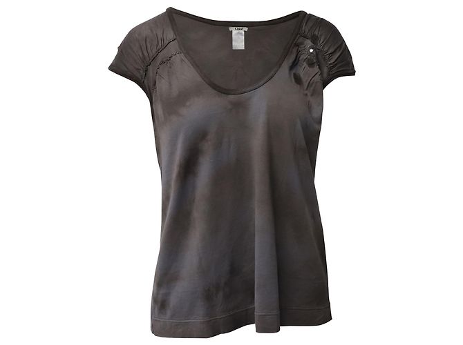 Chloé T-shirt Chloe Tie-Dye com Enfeite de Flores em Algodão Cinza